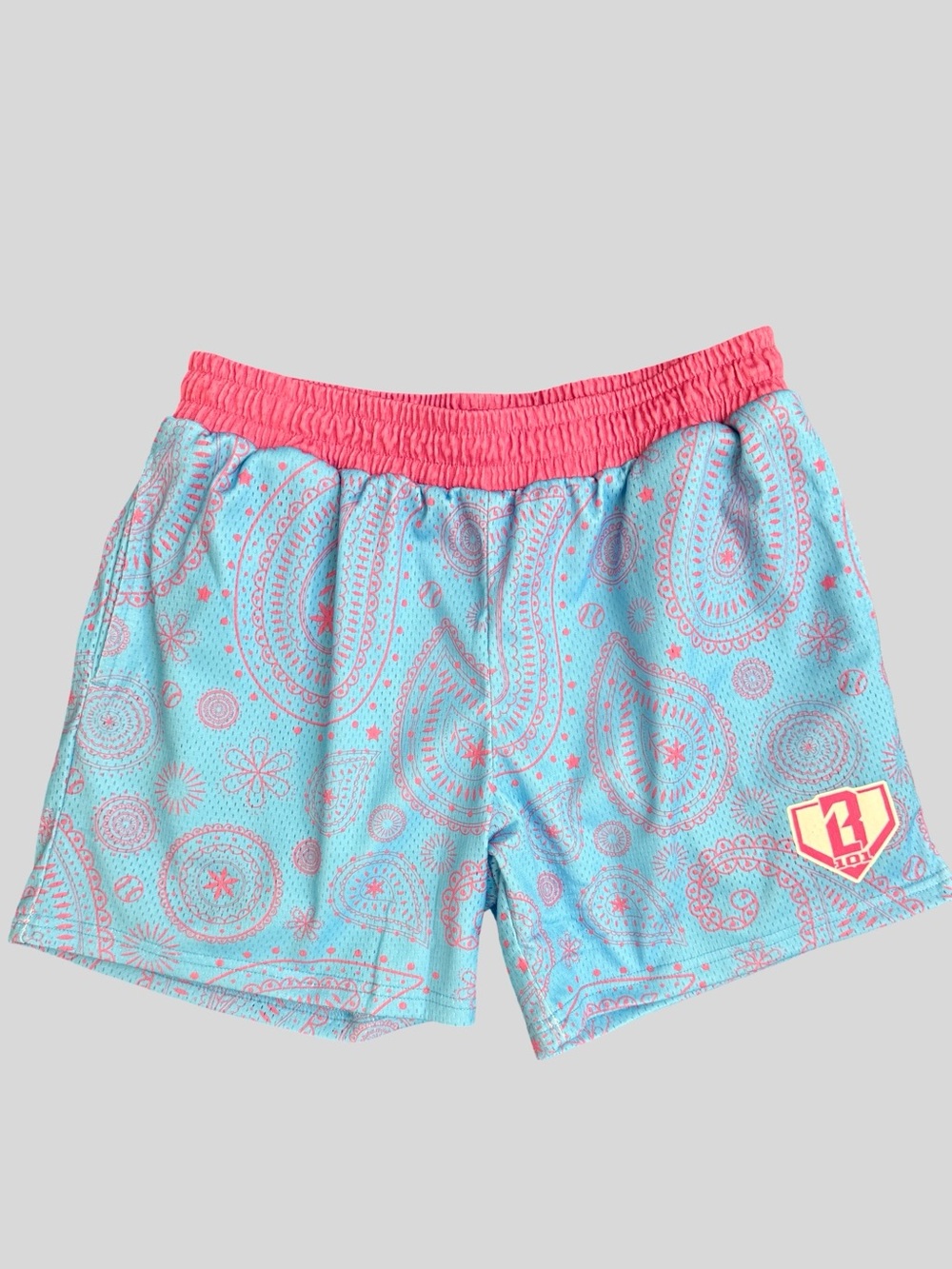 Baseball Lifestyle 101 Blue Paisley Athletic Shorts with Pink Waistband
